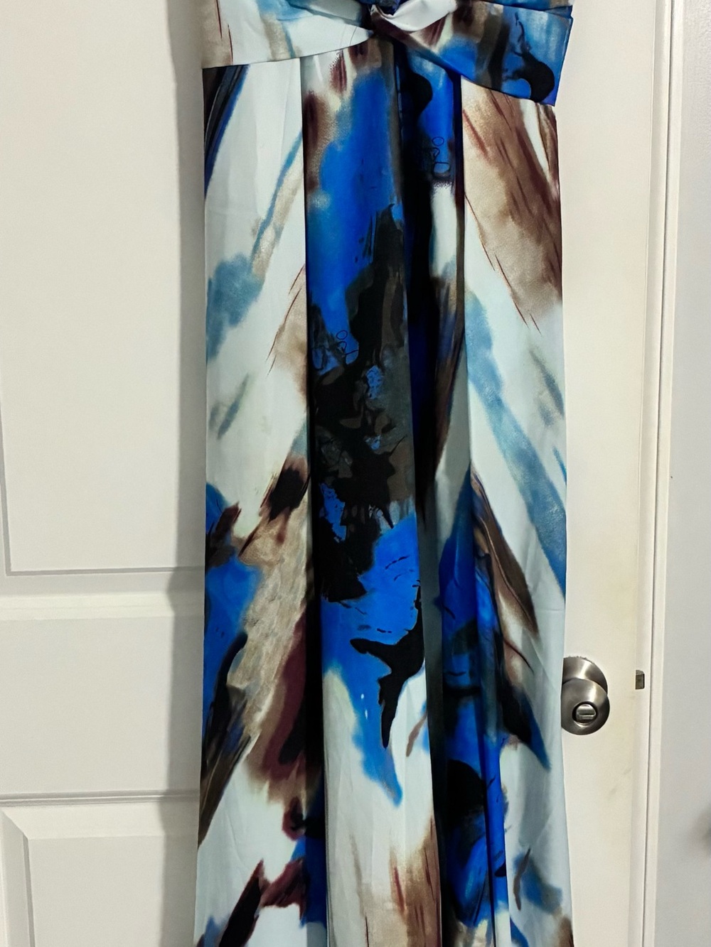 Blue & White Abstract Print Maxi Dress